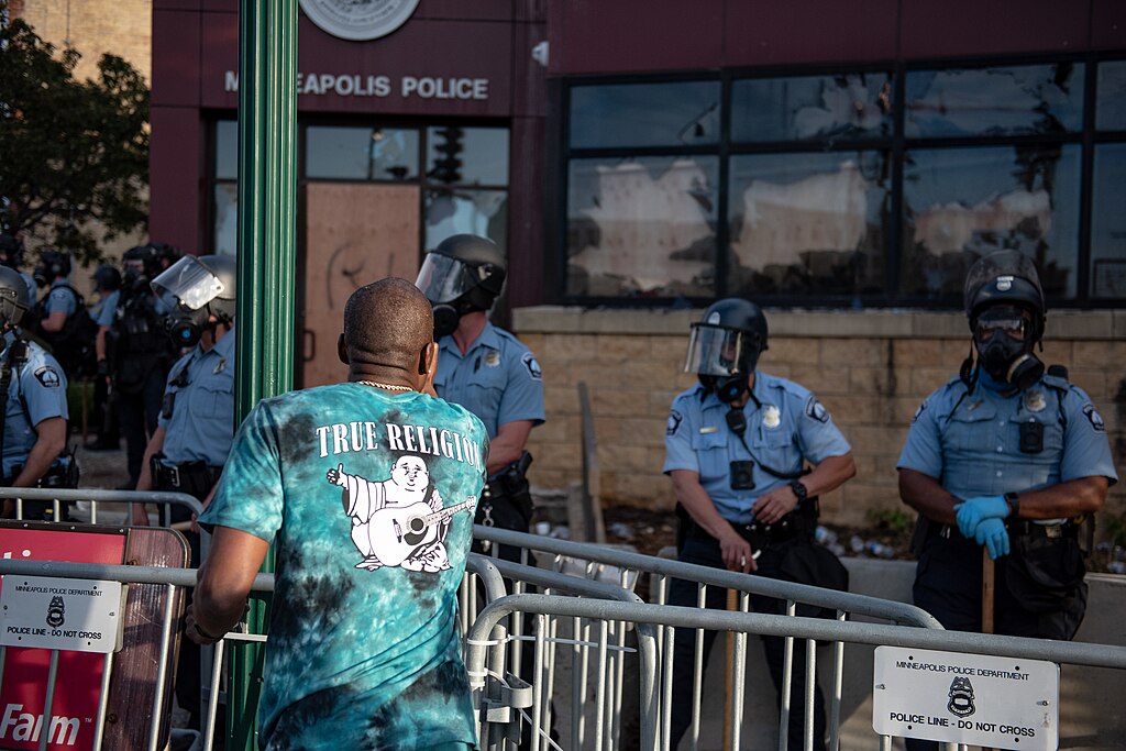 Man protesting the Minneapolis police department during the George Floyd protests.
