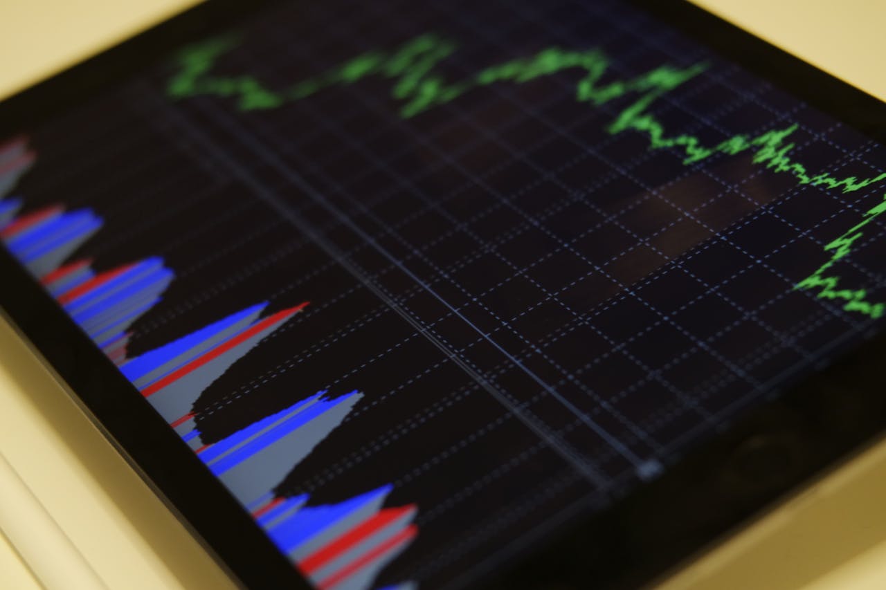 Tablet with economic forecast chart.